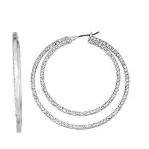 Nine West Silver Tone Pave Double Hoop Earrings
